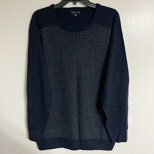 Men's Geoffrey Beene Size XLT Pullover Crewneck Navy & White Sweater Patterned